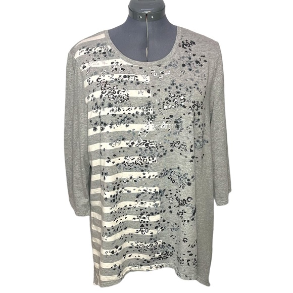Weekends Chico’s Divided Animal Print Tunic 3 XL 14 16 Heather Grey Shirt Top - Picture 1 of 8